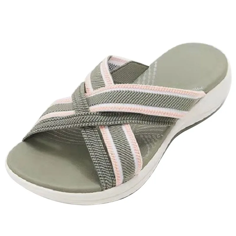 

Women Slippers Summer Shoes Outdoor Beach Slides Open Toe Mixed Color Platform Wedges Lady Slippers 2021 New Crossed Slippers