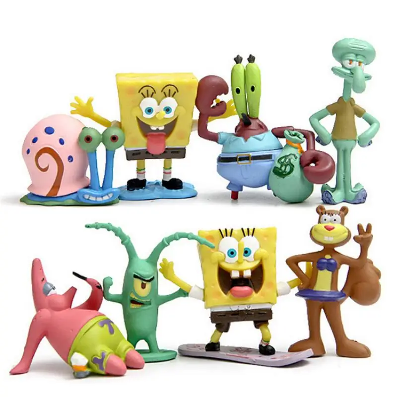 

8Pcs/set Spongebob Doll Toy Model Scene Modeling Ornaments Anime Cartoon Cute Pvc Figures Toys Dolls Gift for Kids
