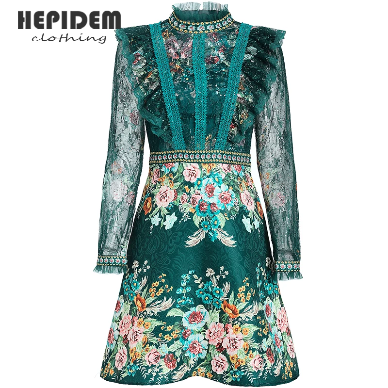 HEPIDEM Clothing платье с рукавами-фонариками приталенное элегантное цветочной