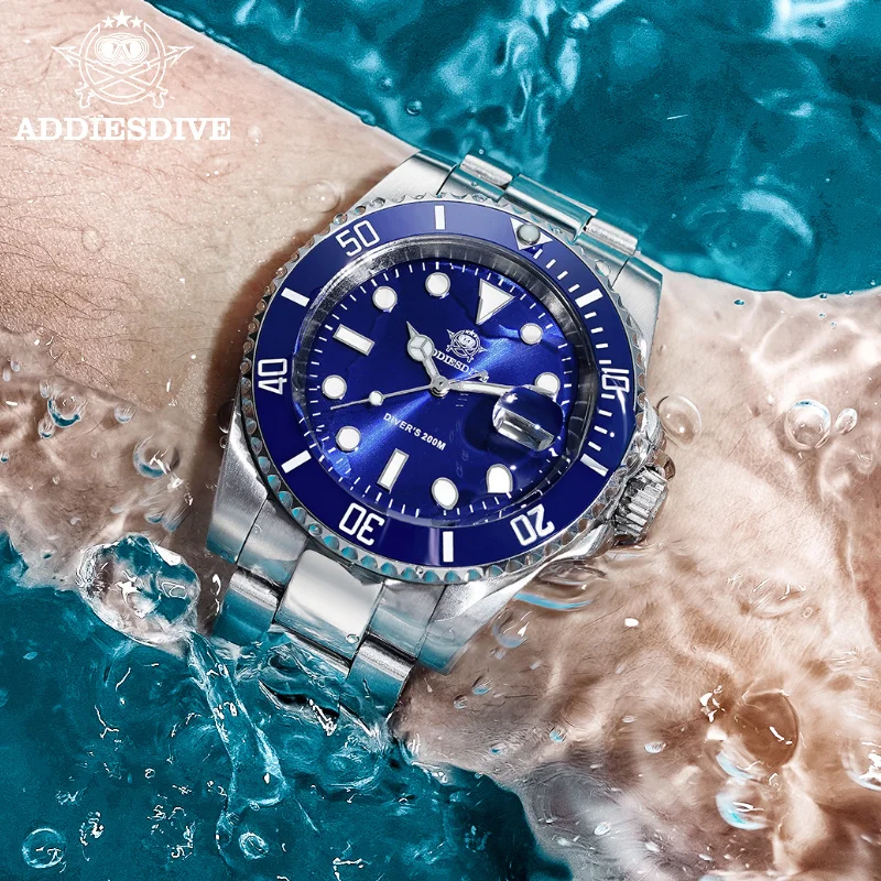 Addies Dive Watch 200m 2115 Quartz Watches Men C3 Super Luminous Calendar Diving Watch Fashion Stainless Steel Men's Watches