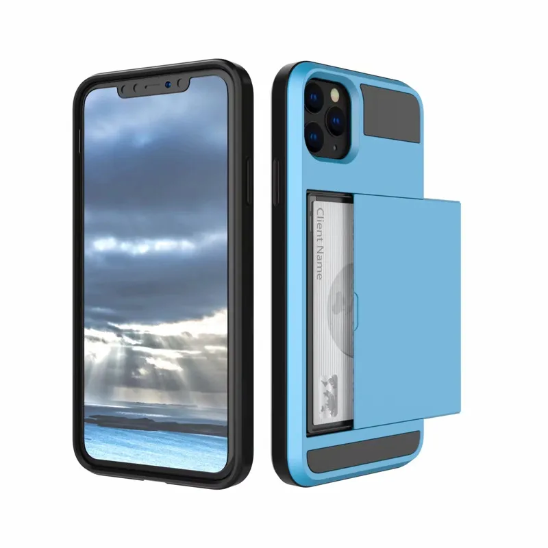 blue Противоударный чехол для iphone 11 Pro Max Hybrid Slide Armor Cover для iphone 6 6s 7 8 plus X XS XR Слоты Кошелек держатель для карт Coque - Цвет: blue