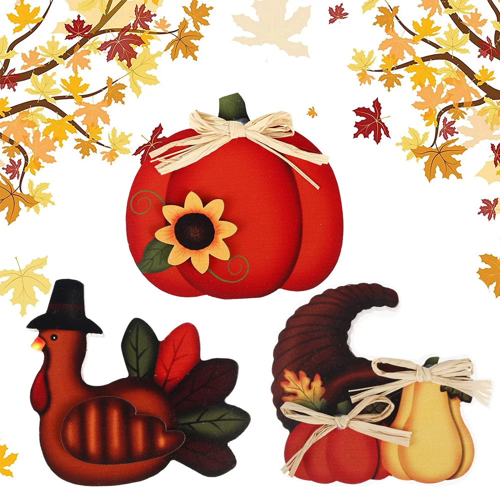 

3Pcs Thanksgiving Wooden Ornaments Table Centerpieces Decorations Wooden Pumpkin Turkey Signs Tabletop Standing Decors