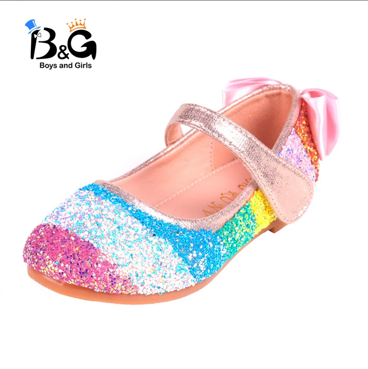 B & G/детская обувь Сезон осень Обувь принцессы с радужными блестками для девочек
