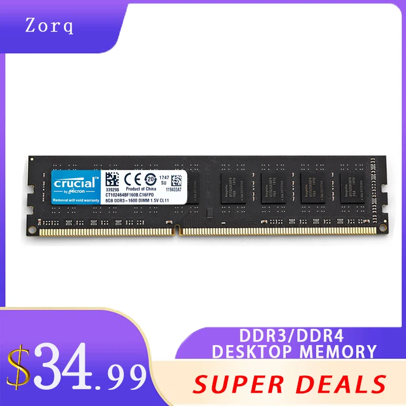 Оперативная память Crucial DDR3 DDR4 4 ГБ 8 ГБ ОЗУ PC3 1333 1600 1866 2133 PC4 2400 2666 память для настольного ПК Dimm 16 ГБ 32 ГБ ОЗУ ddr4 8 Гб - изображение