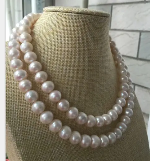 

good double strands 10-11mm white round pearl necklace 18"19"925s