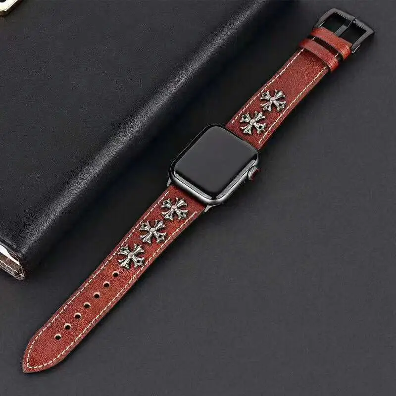 Модный панк ремешок с заклепками 42 мм 44 Роскошные Кожаные Ремешки для наручных