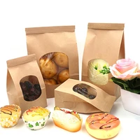 50pcs bakery bags with clear window sealing grease proof kraft paper bag for food snacks cookie coffee