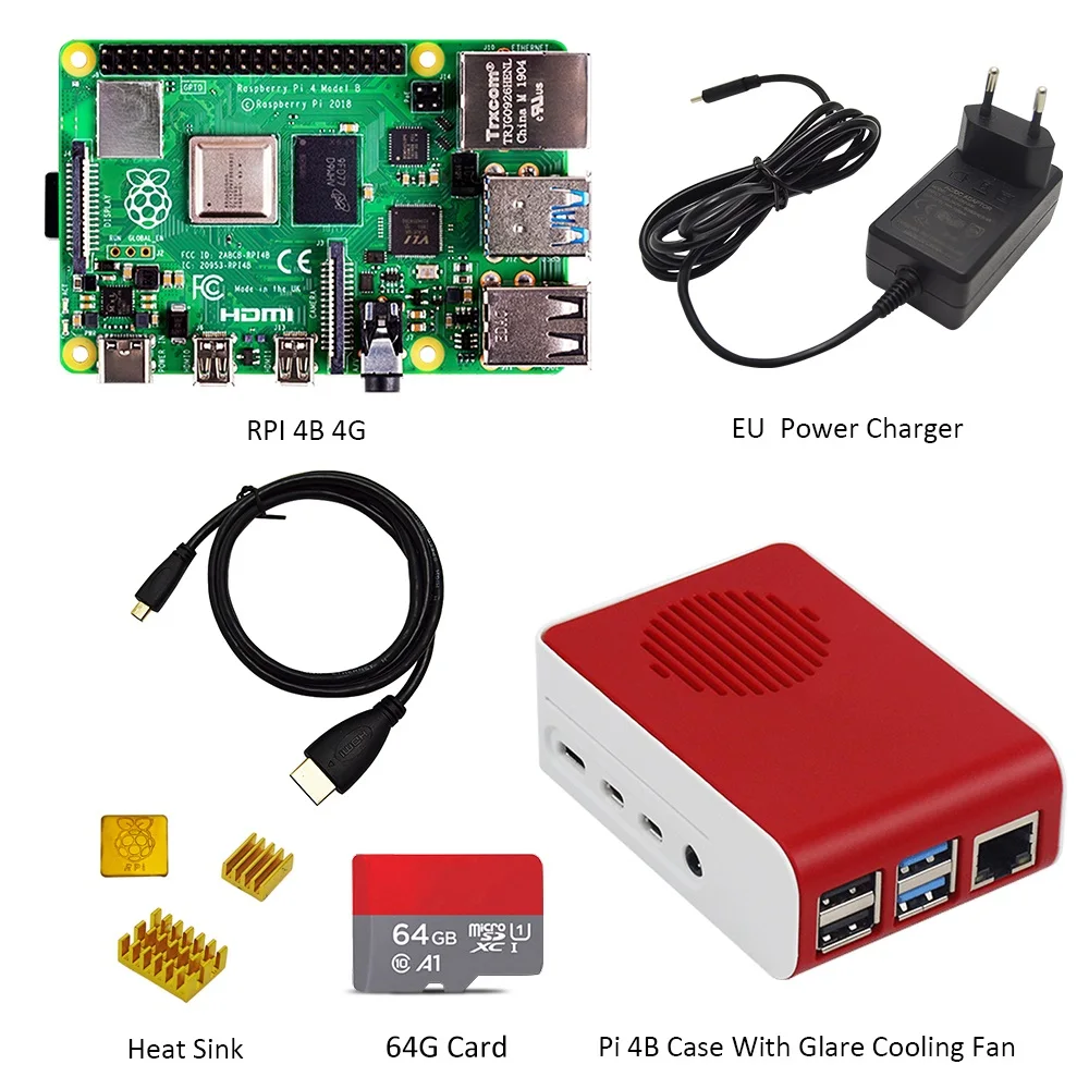 Оригинальный Raspberry Pi4 Модель B комплект 4 Гб RAM + чехол с вентилятором EU/US/UK Type C 5 В/3A