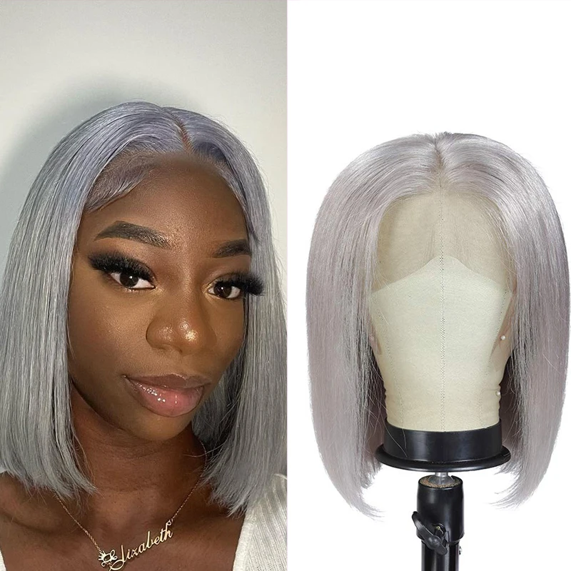 

YEZ Grey Short Bob Human Hair Wig Closure 13x4 Lace Frontal Wig Straight Ali Express Wig Brazilian Human Hair Sale Y58421