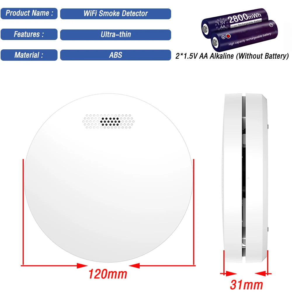 Новый ультратонкий датчик дыма Tuya с Wi Fi коптильня противопожарное оборудование