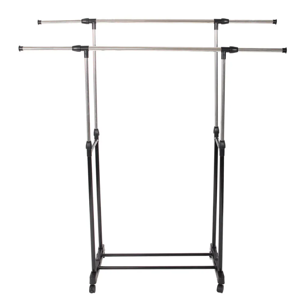 Adjustable Clothing Closet Furniture Dual-bar Stretching Clothes Bedroom Hanger Assembled Coat Rack Stand With Shoe Shelf Tools | Мебель