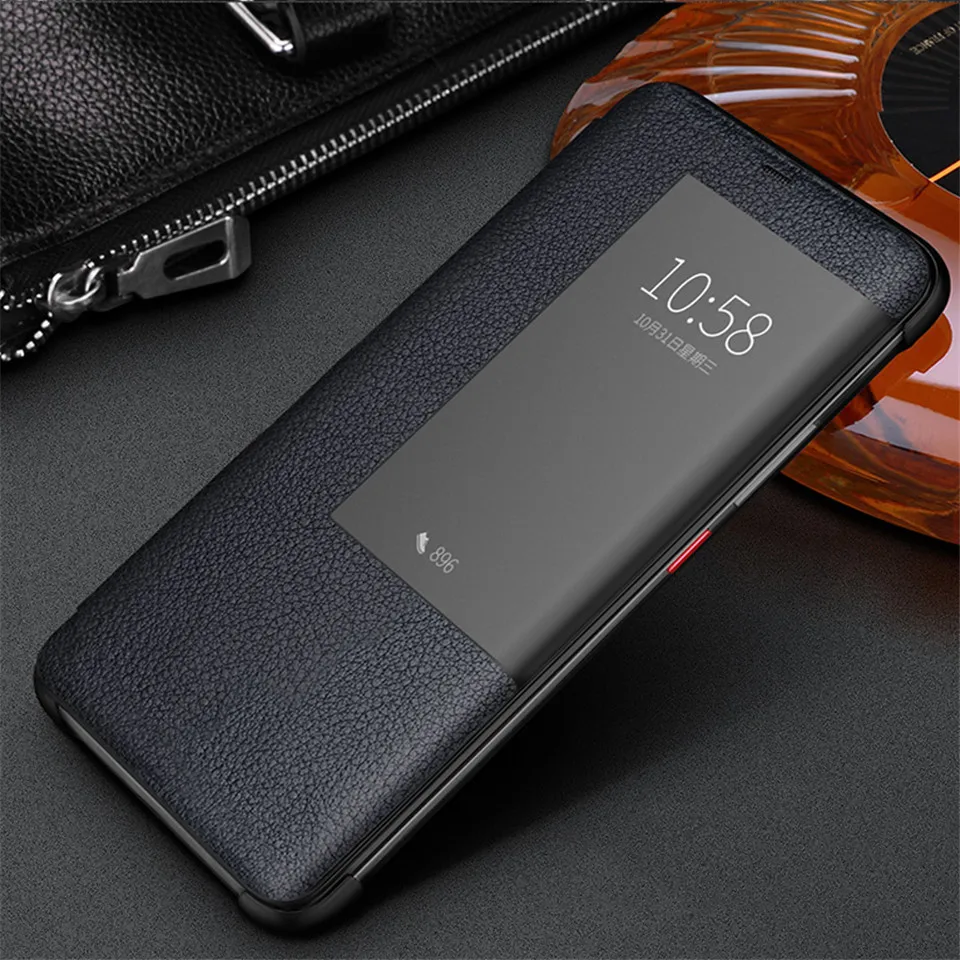 Blue Роскошный умный флип-чехол с окошком для сенсорного экрана для huawei mate 20 Pro mate 20 Lite, чехол из натуральной кожи для телефона Etui Hawei mate 20 Pro - Color: Blue