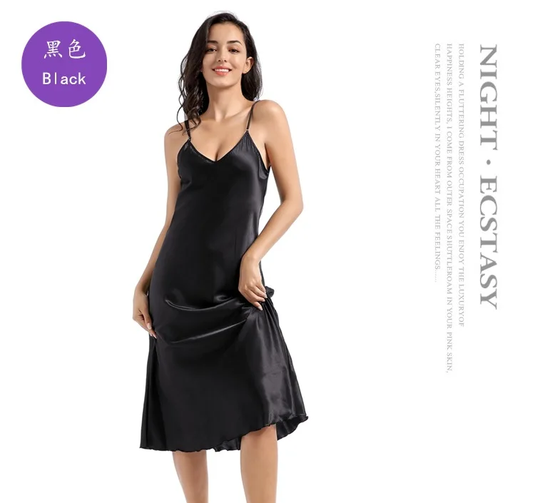 

Fashion High Quality Women's Dress Summer Spaghetti Satin Long Woman Dress Very Soft Smooth Sexy big V-neck suspenders 19