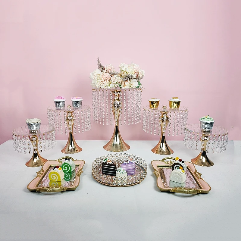 7pcs Gold Acrylic 3 Tier Cupcake Cake Stand Assemble and Disassemble Home Birthday Tools Party Stands Decoration | Дом и сад