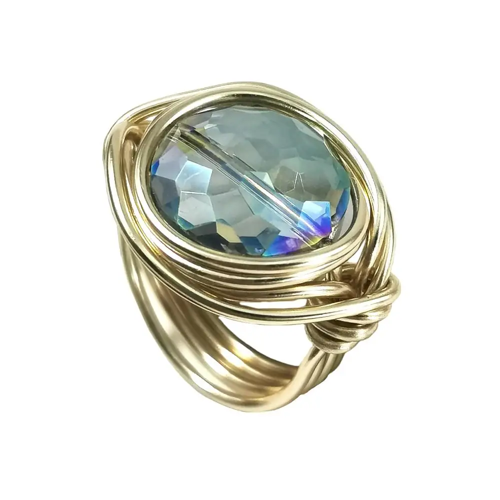 FR072Blue Gold MANILAI, бохо, ручная работа, большой кристалл шампанского, кольца для женщин, модные ювелирные изделия, золотой цвет, проволока, спиральные бусины, кольцо на палец - Цвет основного камня: FR072Blue Gold
