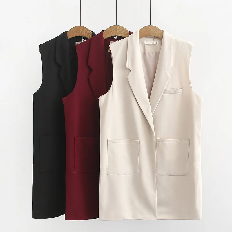 Spring/Autumn Women Vests Oversize Casual Fashion Loose Sleeveless Long Coat solid Open Stitch No buttons plus size outerwear | Женская