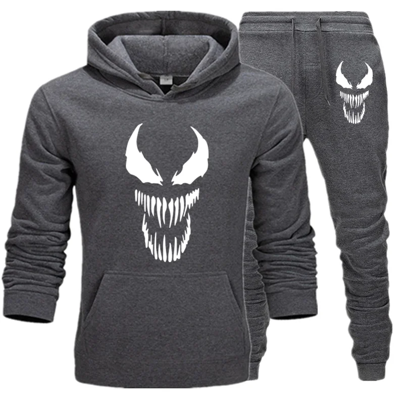 Venom спортивные костюмы для мужчин осень/зима толстовки+ брюки костюм Весенняя Толстовка Спортивная комплект Мужская толстовка с капюшоном для молодых студентов - Цвет: Темно-серый