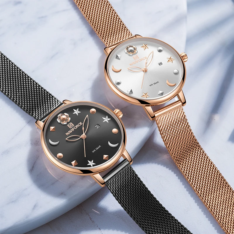 Роскошные NAVIFORCE женские часы водонепроницаемые модные креативные Moon Star