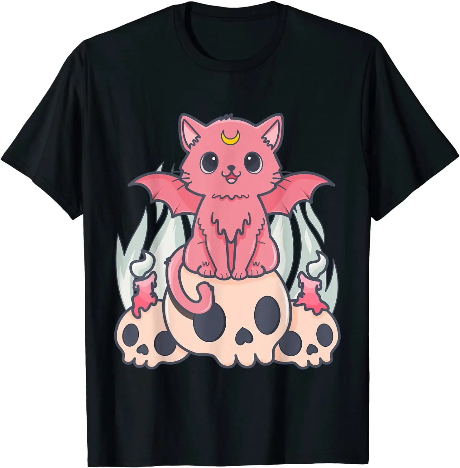 

Kawaii Pastel Goth Cute Creepy Demon Cat and Skull Anime Art T-Shirt Best Seller New Arrival 2021