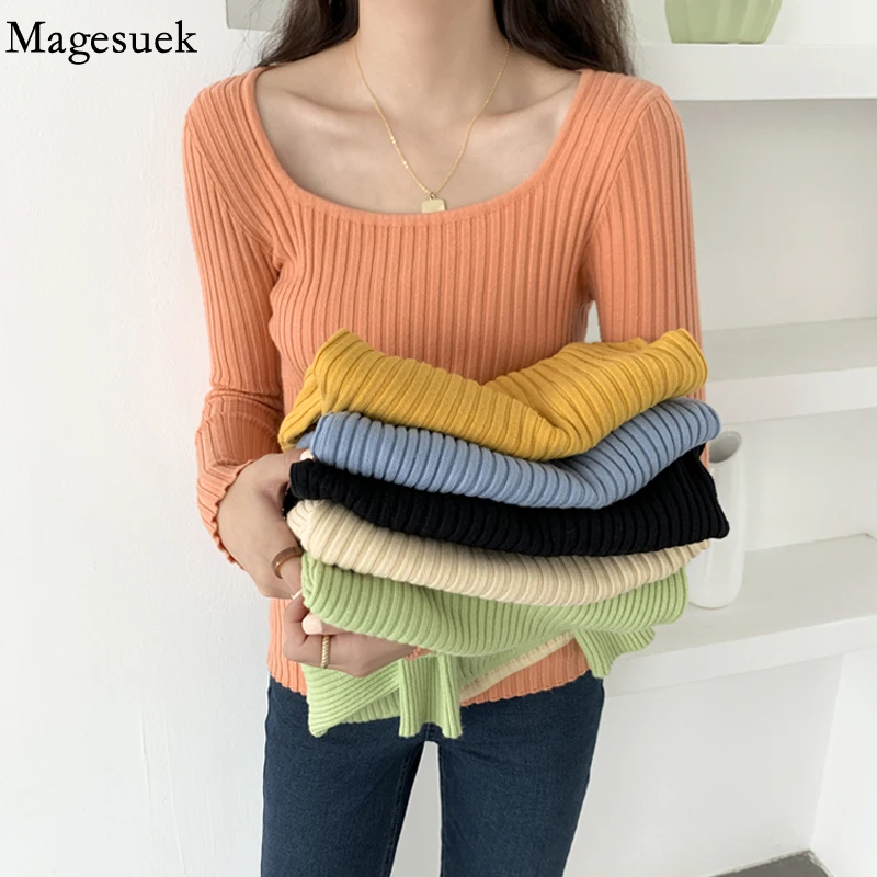 

Sexy Big O Neck Knitted Sweater Women Autumn Bottoming Top Korean Pullover Women Knitted Sweater Elegant Fashion Sweater 17957