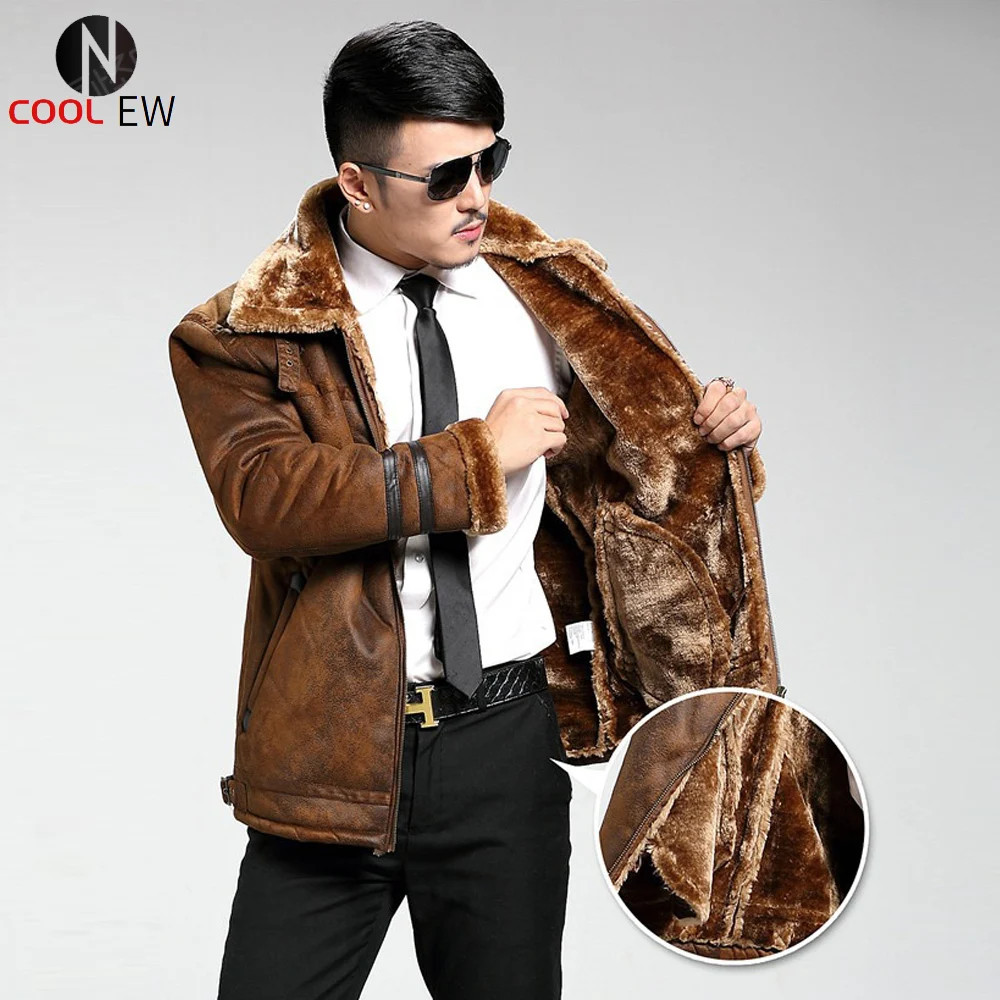 

Russian Winter Mens Velvet Fur Lined Coats Thick Warm Clothing Mans Fur Leather Jackets Bomber Men's Overcoat Wadded Jackets