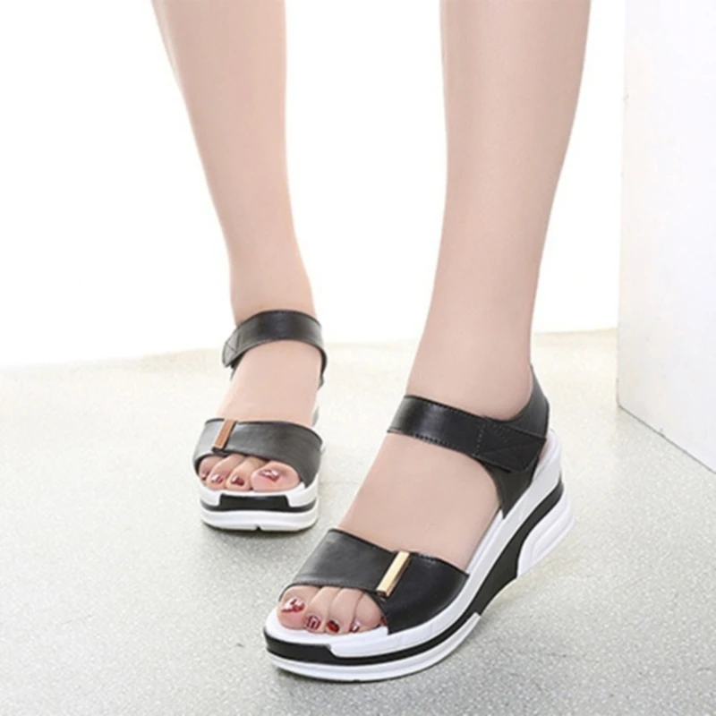 

Pu Leather Women Sandals Shoes Platform Ladies White Sneakers Sandals Shoe 2021 Summer Open Toe Fashion High Heel Footwear