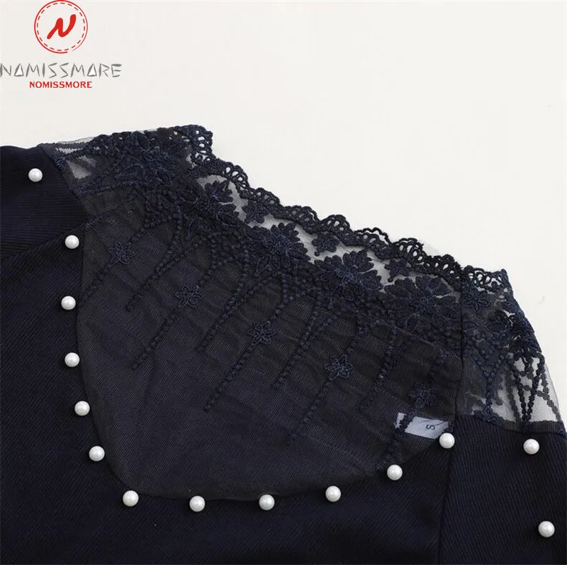 Женская футболка в уличном стиле с кружевом украшенная бисером круглым вырезом