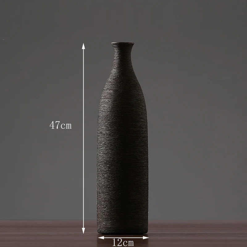 black 12x47cm Скандинавская сушеная керамическая ваза для цветов высокого качества Настольный художественный декоративный контейнер для гостиной домашний свадебный Декор вазы - Цвет: black 12x47cm