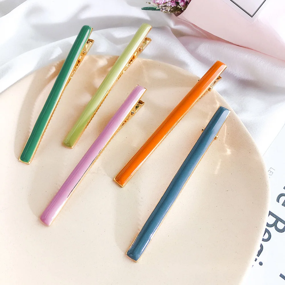 

5pcs Simple Colored Hair Clip Alloy Hairpins Barrettes Hair Jewelry for Girls (Pink, Blue Grey, Yellow, Orange, Green)