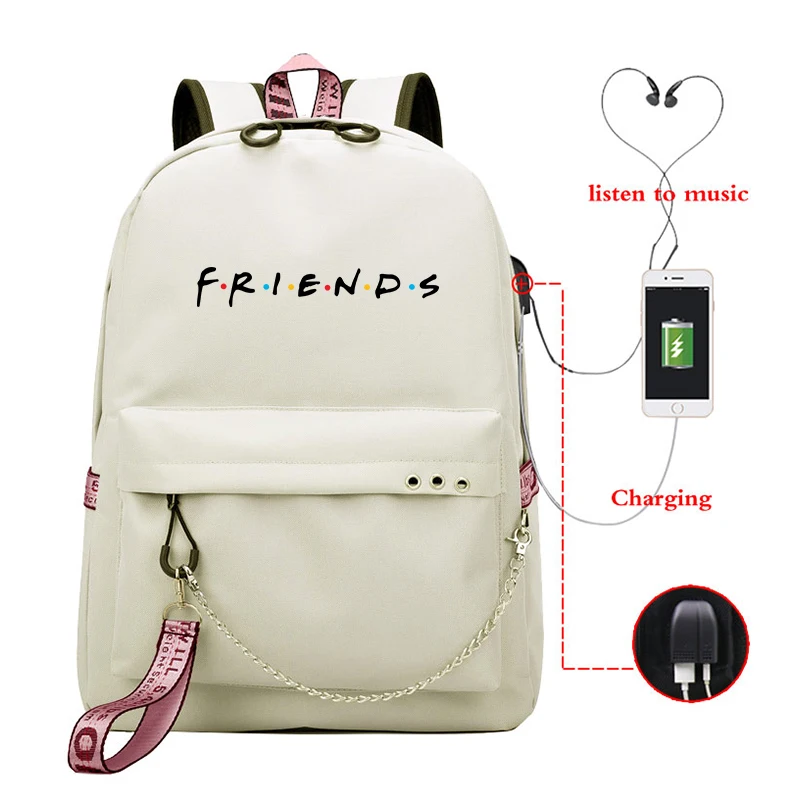 

Friends Luminous Backpack Women Pink Rucksack Laptop Bookbags Usb Charge School Bags for Teenage Girls Boys Travel Mochila