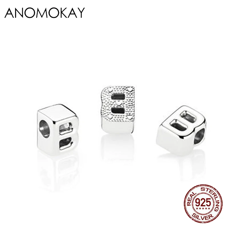 ANOMOKAY, новинка, 925 пробы, серебро, от A до Z, классика, 26 букв, бусины, амулеты, подходят для браслетов Pandora, сделай сам, изготовление ювелирных изделий