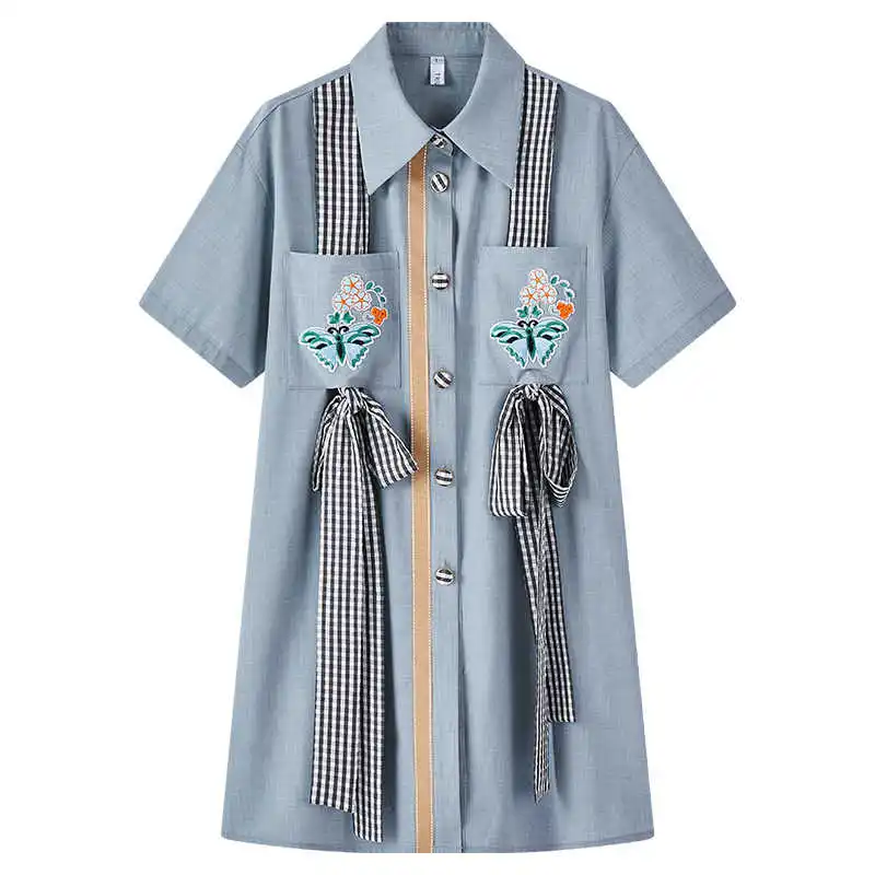 

LANMREM Women Dress With Colored Flag Silk Ribbon Temperament Loose Fit Fashion Tide Summer 2021 New Arrival 2K2159