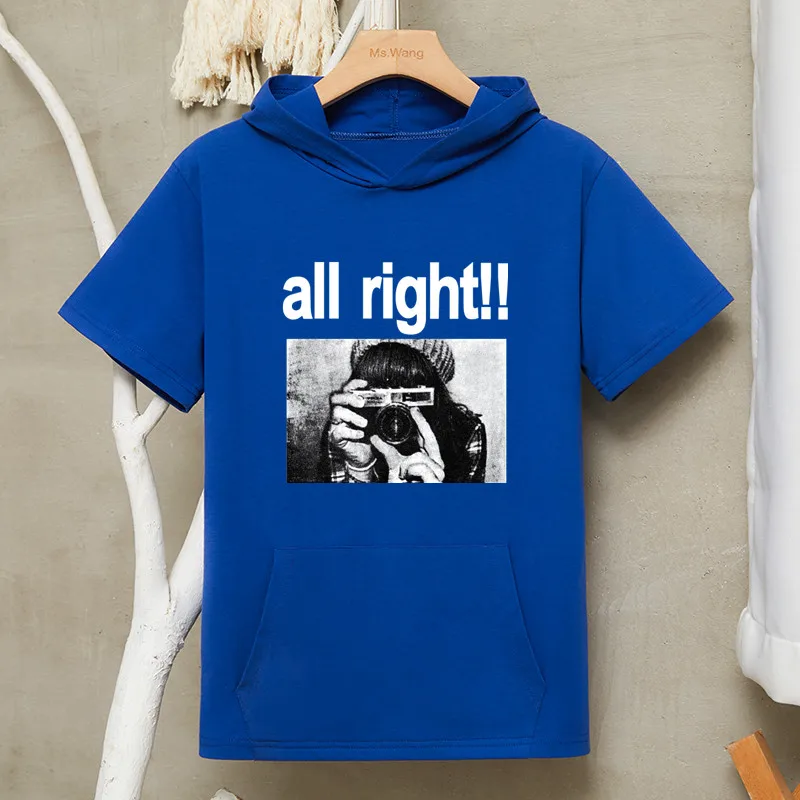 Женская футболка большого размера модная летняя с капюшоном и карманом Harajuku