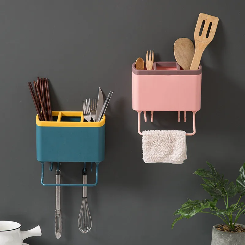 

Fork Spoon Chopstick Plastic Storage Holder Multifunctional Towel Racks Hanging Wall Drain Shelf Kitchen Organizer Accessories