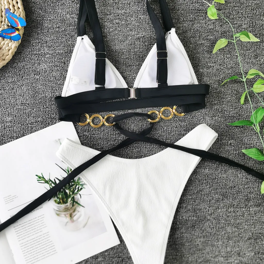 

Sexy Bikini Women Swimsuit Solid Bikini Set Ring Push UpSwimwear High Waist Bathing Suits Beach Wear 2021 New Swimming Suit