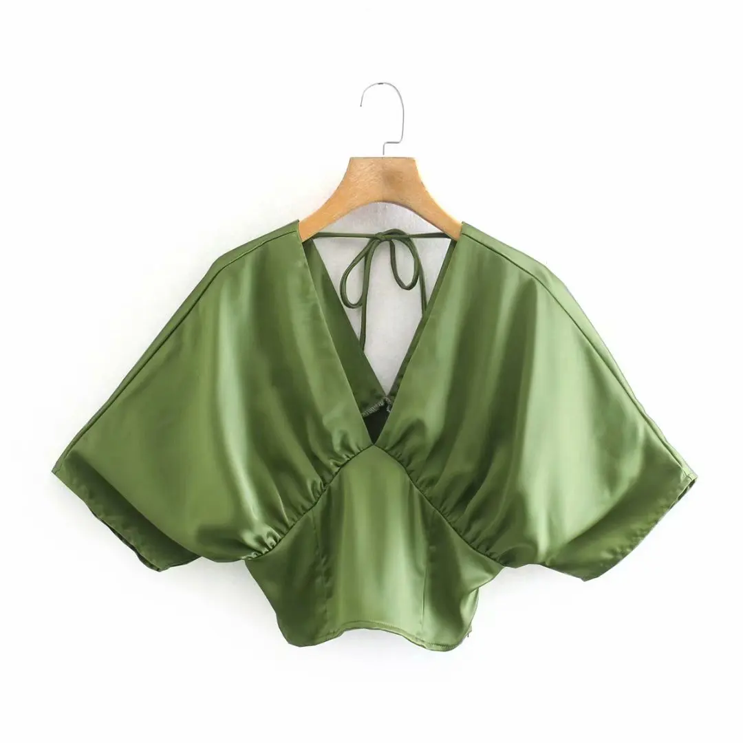 

Women's chiffon shirt smooth satin flared sleeve shirt loose casual fashion street versatile chiffon shirt