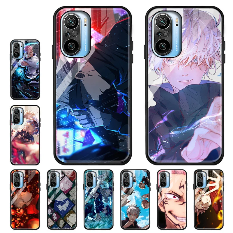 

For Xiaomi Poco F3 X3 NFC M3 Case Tempered Glass Case On Xiaomi Redmi K40 K30 K20 Pro 10X Pocophone F1 Jujutsu Kaisen Case Cover