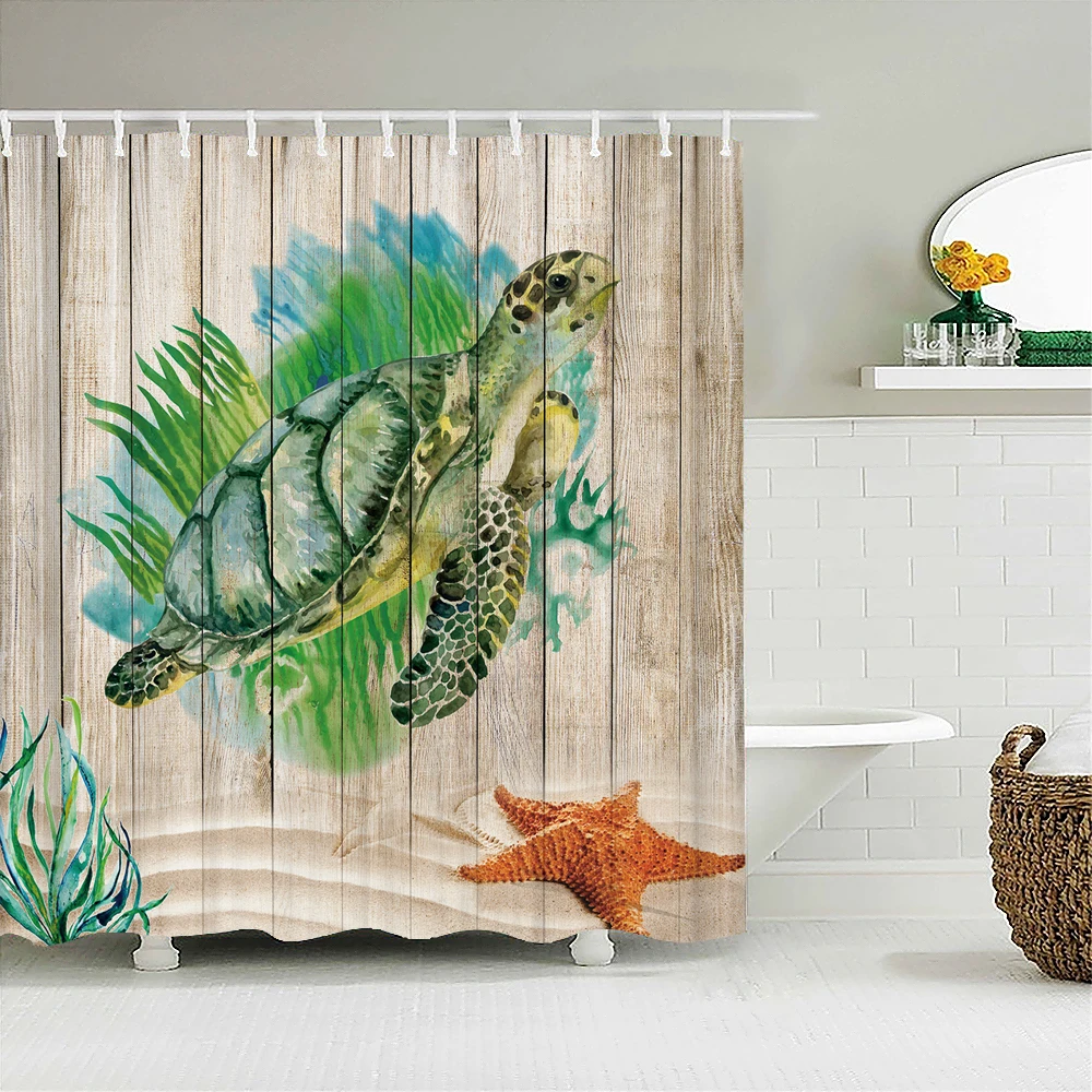 

Cartoon Ocean Sea Turtle Waterproof Shower Curtains Printing Bathroom Curtain Polyester Fabric With Hooks Decor Bath Screen