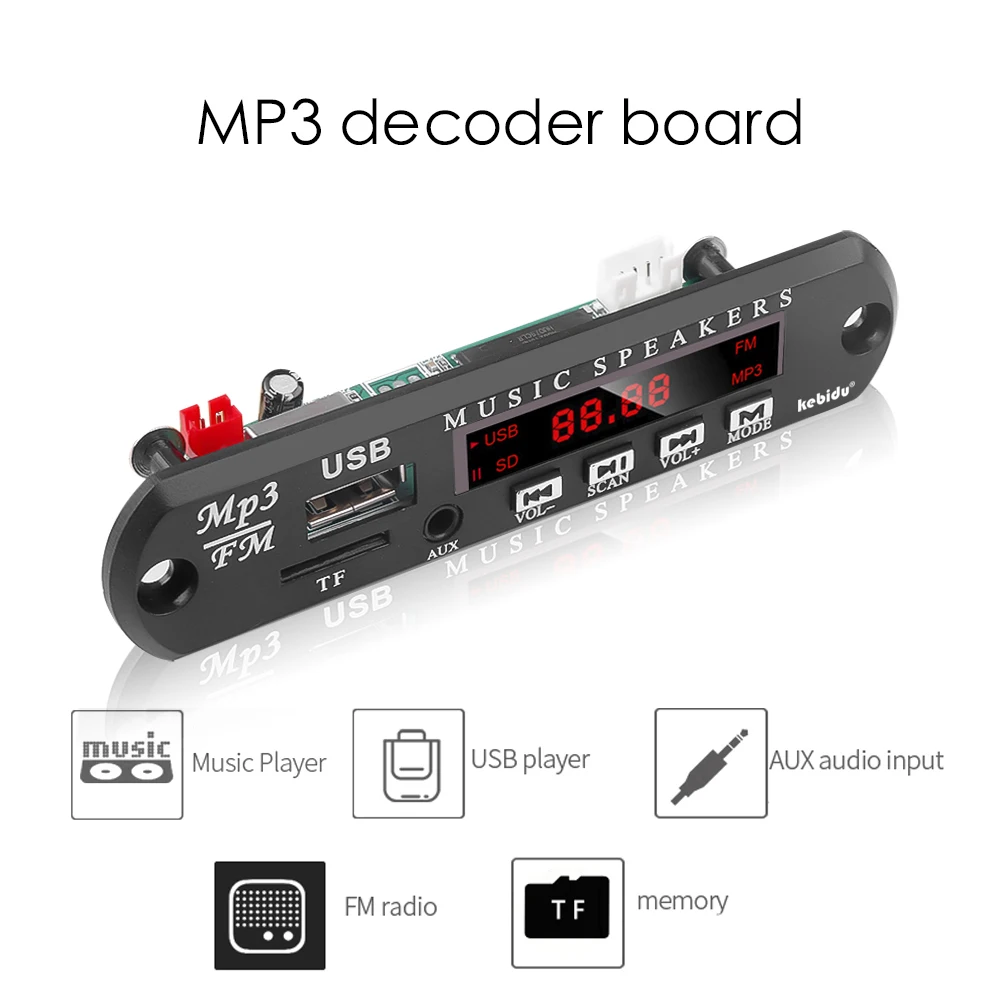 MP3 декодер kebidu 6 в 9 12 В плата Удаленный модуль AUX 3 5 мм TF FM радио аудио mp3 плеер USB для