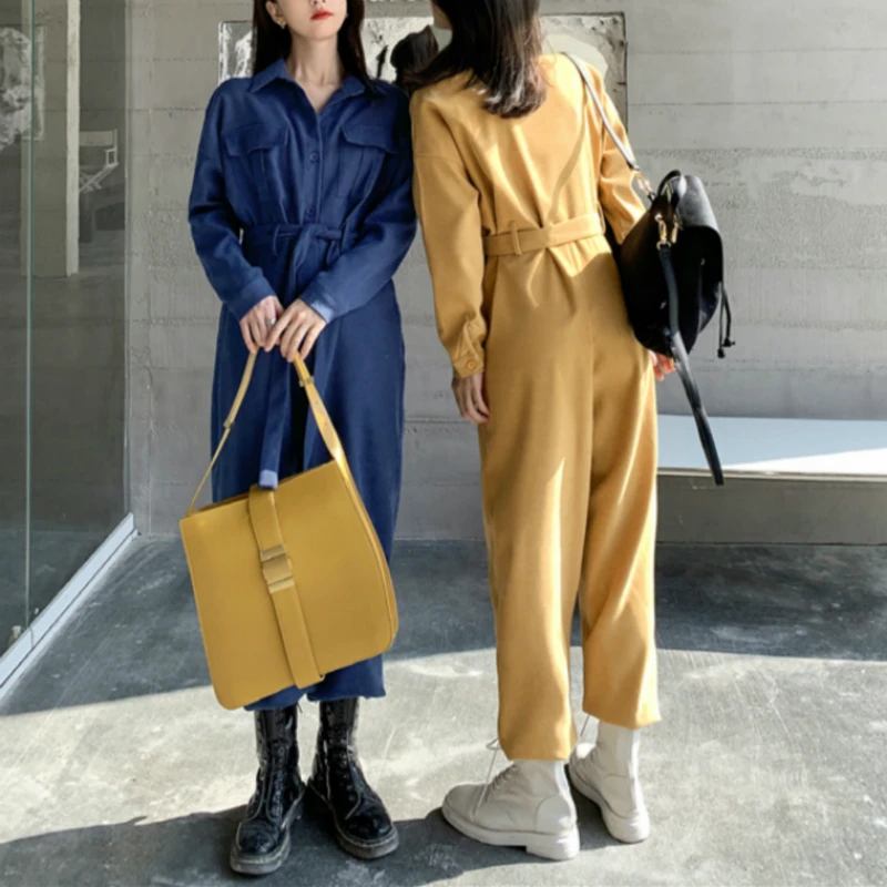 Женский комбинезон с широкими штанинами весенний однобортный Свободный длинным