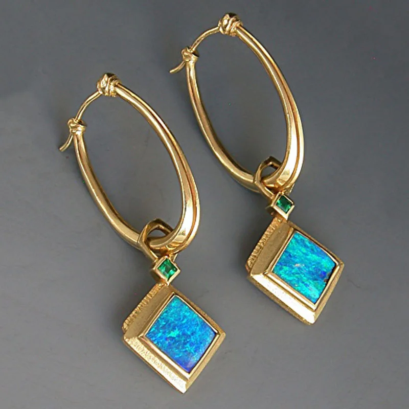 Модные полые круглые голубые опаловые квадратные серьги с камнем 2020 новые