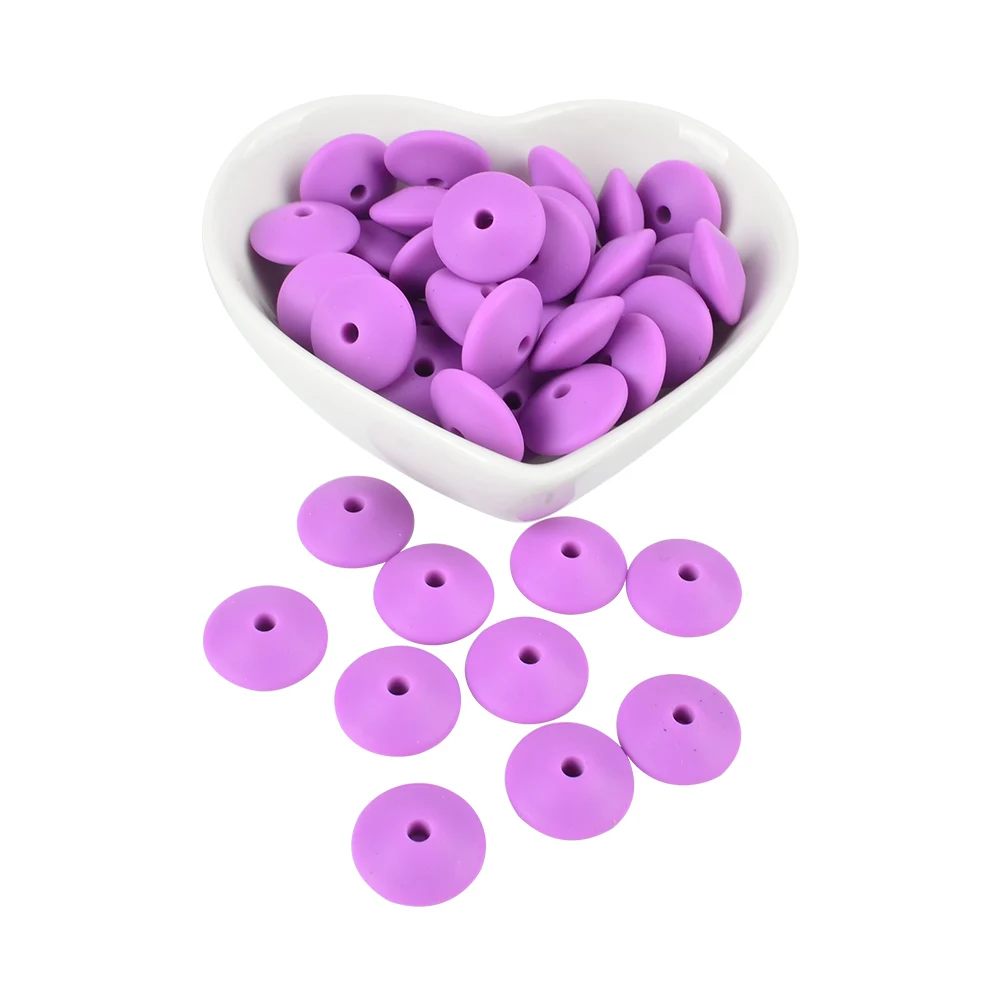 purple 15MM 30pcs/lot Silicone lentil Beads Silicone BPA Free DIY Charms Newborn Nursing Accessory Teething Necklace Teething Toy - Цвет: purple