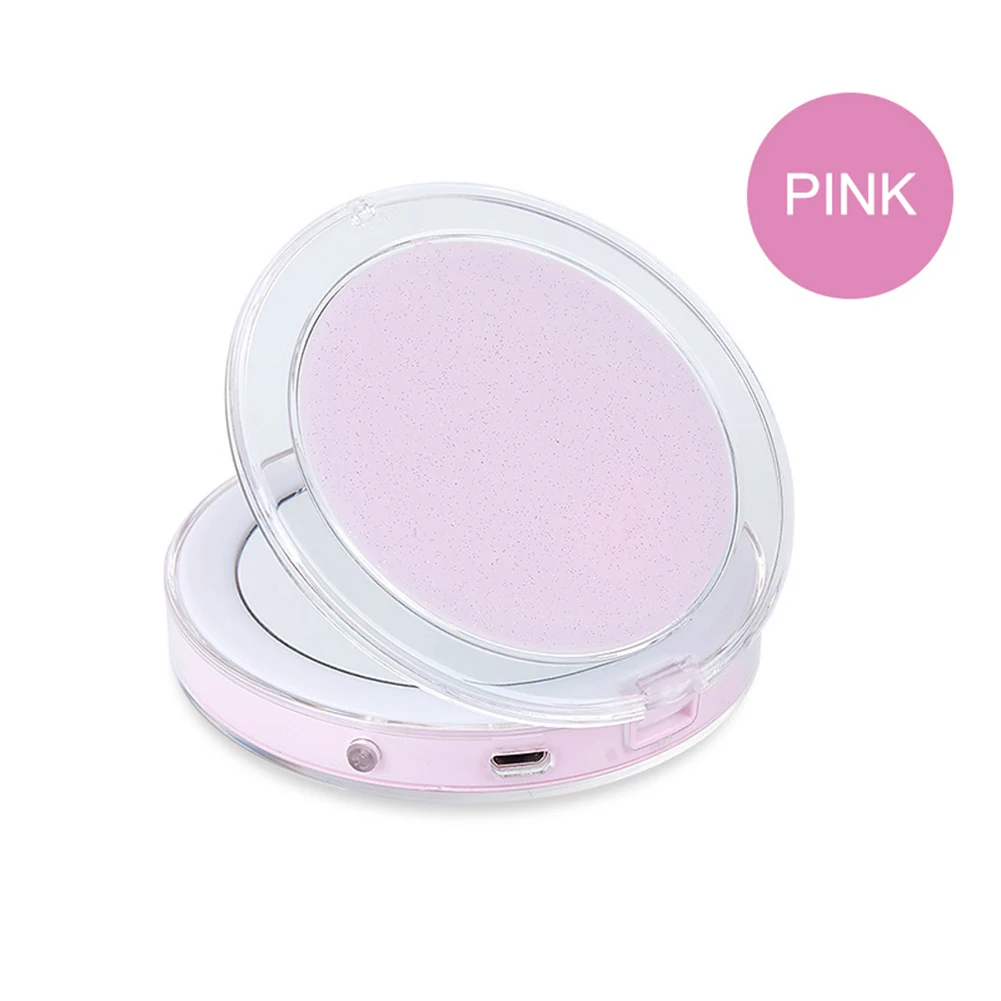 pink Светодиодный косметическое мини-зеркало с подсветкой 3X увеличительное компактное портативное Сенсорное зеркало для макияжа - Цвет: pink
