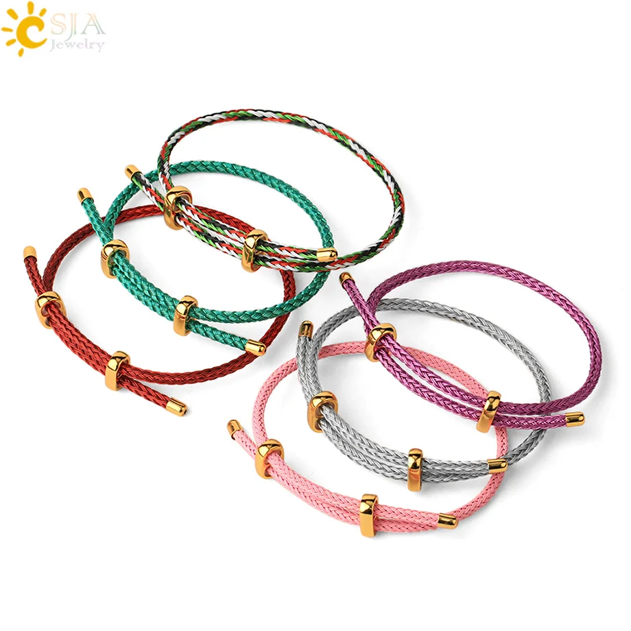 CSJA Red Thread String Bracelets on Hand Lucky Bracelet Femme 2022 Braided Rope Stainless Steel Adjustable Jewelry Bijoux G434 | Украшения