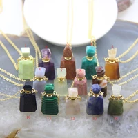 classic faceted gemstone essential oil diffuser vialnatural crystal quartz perfume bottle pendant necklace jewelry charms gifts