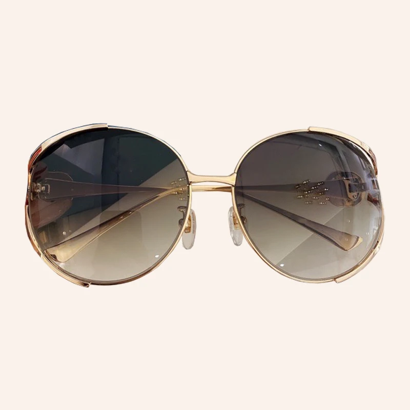 Retro Round Blue Black Glass Sunglasses Women's Brand Designer Alloy Sun Glasses For Women Mirror Female Oversized Sun Eyeglasse