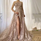 Женское кружевное платье-русалка, длинное свадебное платье пыльно-розового цвета с разрезом сбоку и шлейфом, для выпускного вечера