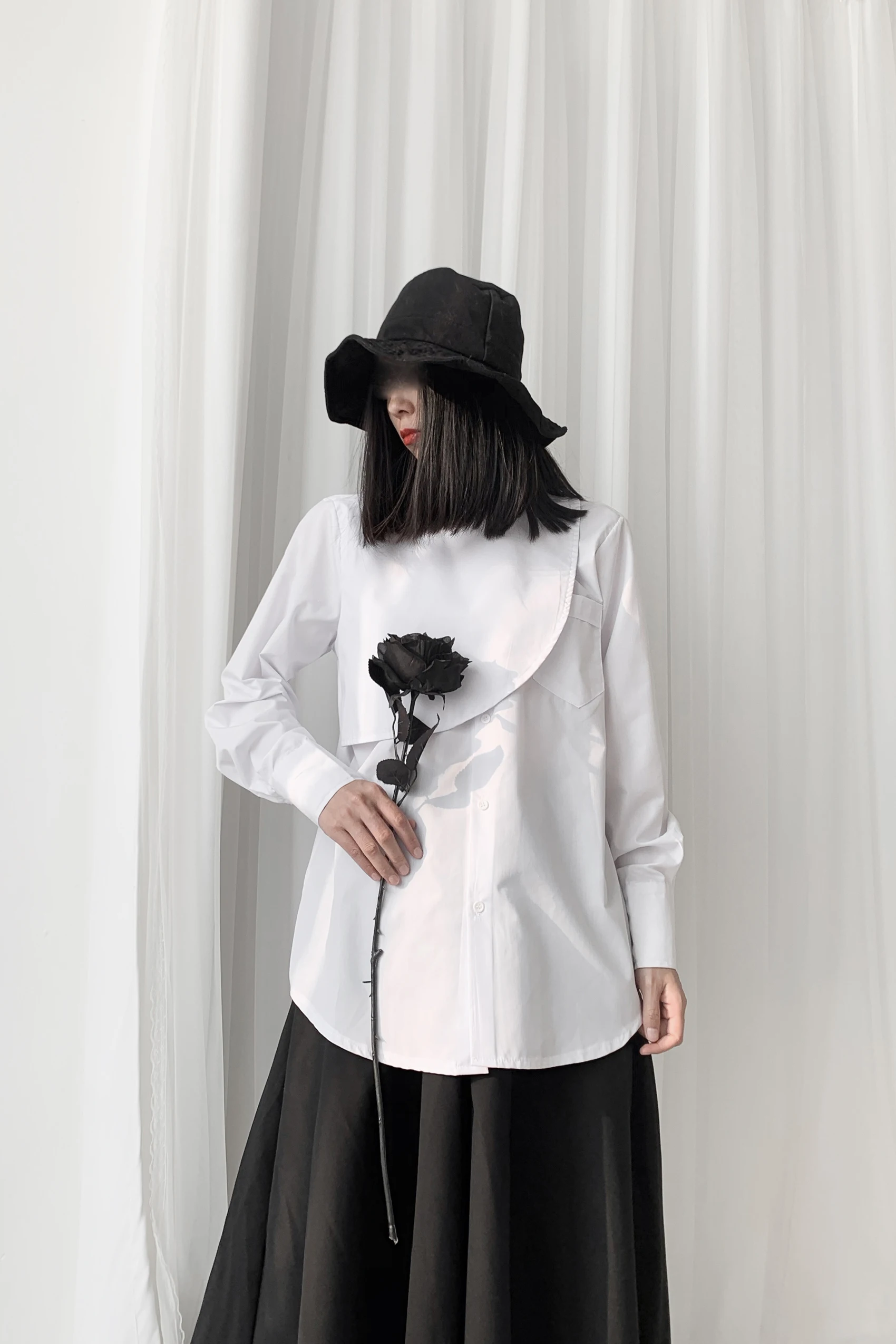 Женская одежда в стиле темного Ямамото рубашка ретро с асимметричным сложенным