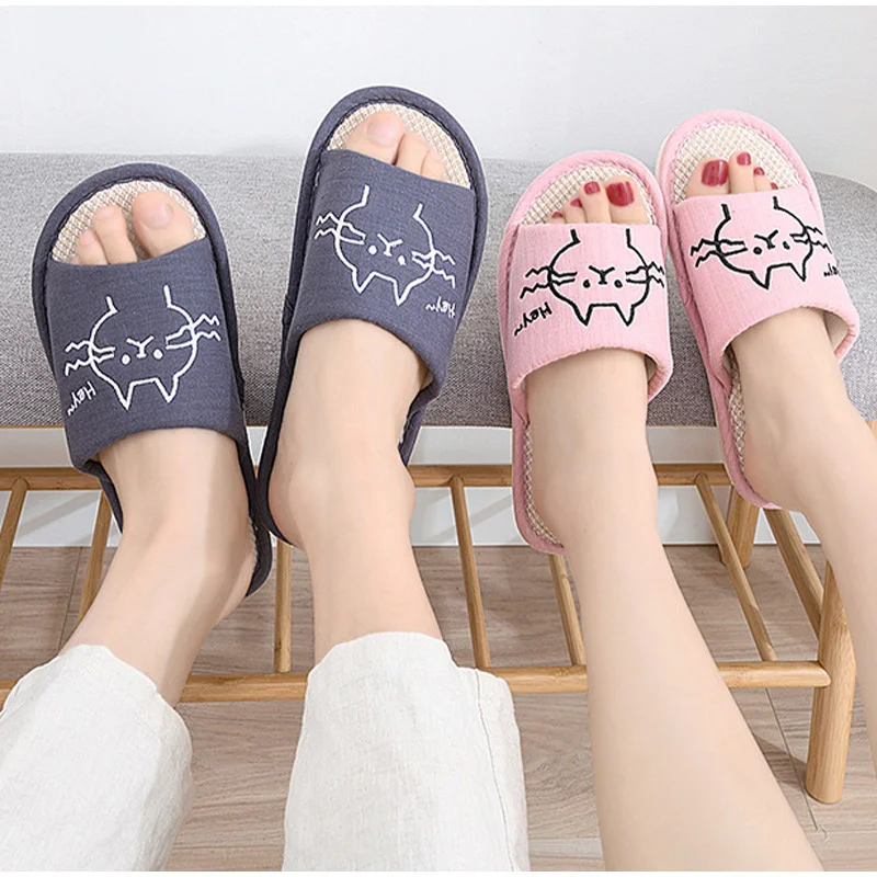 

2021 Women Slippers Soft Non-slip Home Flat Cat Cotton Warm Ladies Fashion House Shoes Floor Female Couple Indoor Spring Autumn