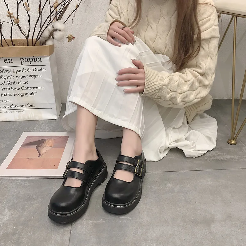 Туфли кожаные в британском стиле маленькие Ретро туфли на толстой подошве мори